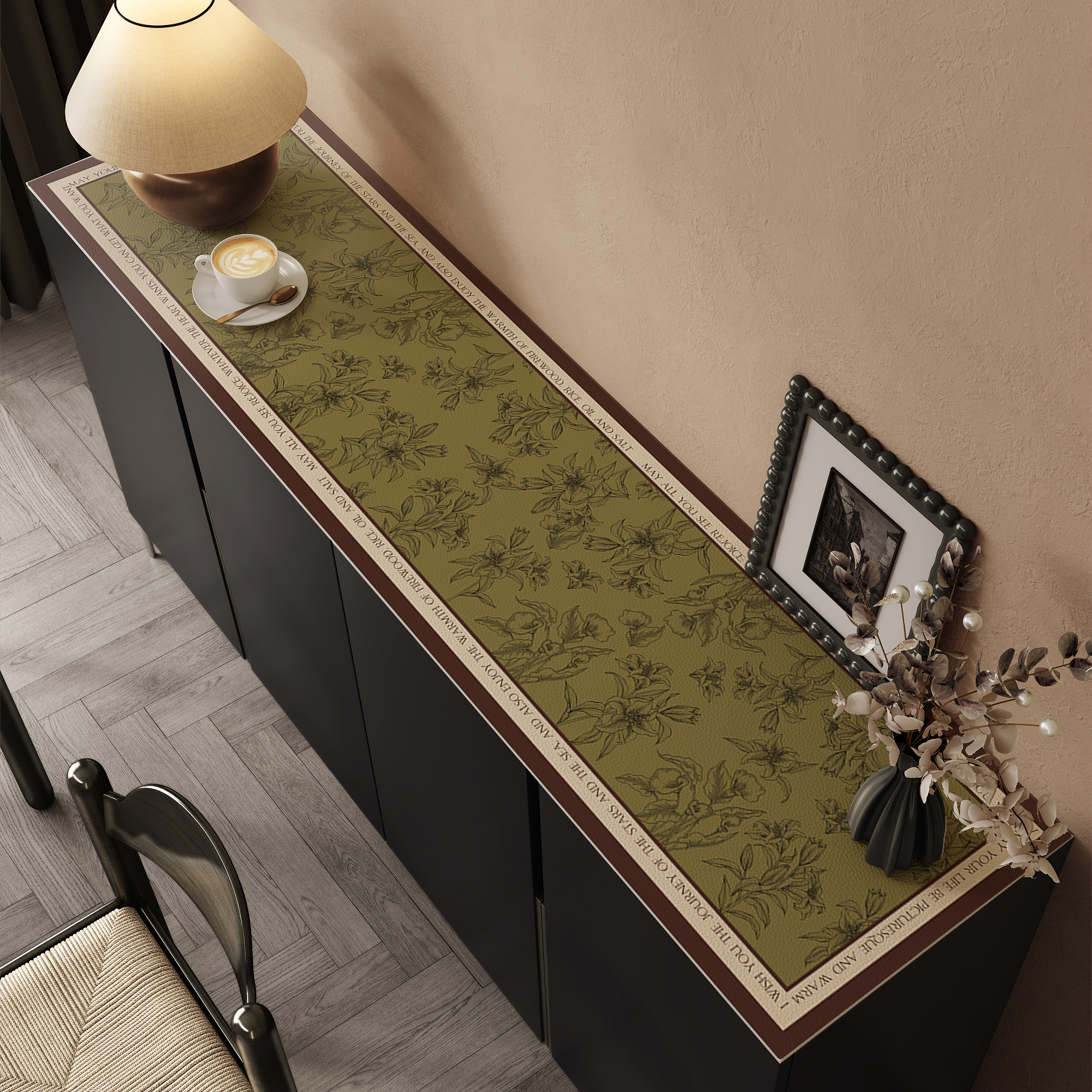 复古餐边柜桌垫电视柜台面保护垫中古风桌布防水防油鞋柜玄关桌布