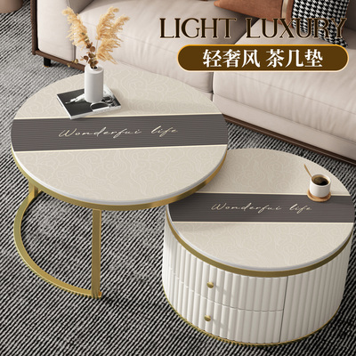 圆形茶几桌垫防水防油餐桌布防烫免洗轻奢高级感圆桌皮革防滑台布
