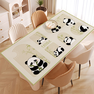 可爱熊猫餐桌垫皮革桌布防水防油免洗方桌网红爆款长方形桌面垫子