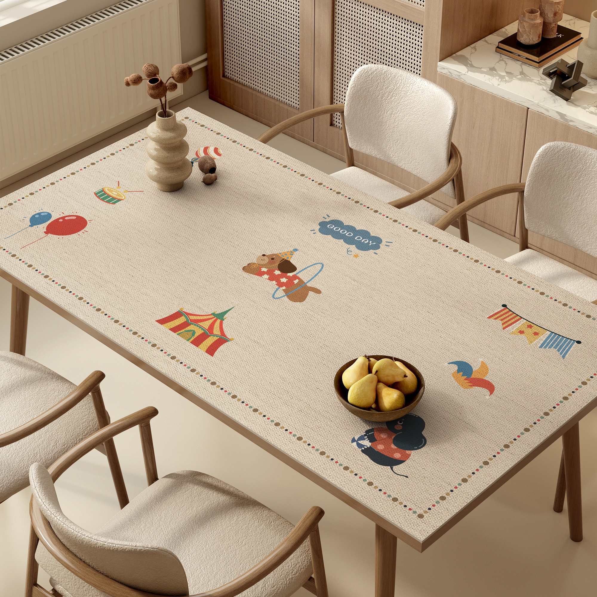 卡通仿麻复古餐桌垫防水防油免洗防烫桌布轻奢高级感茶几桌面垫子