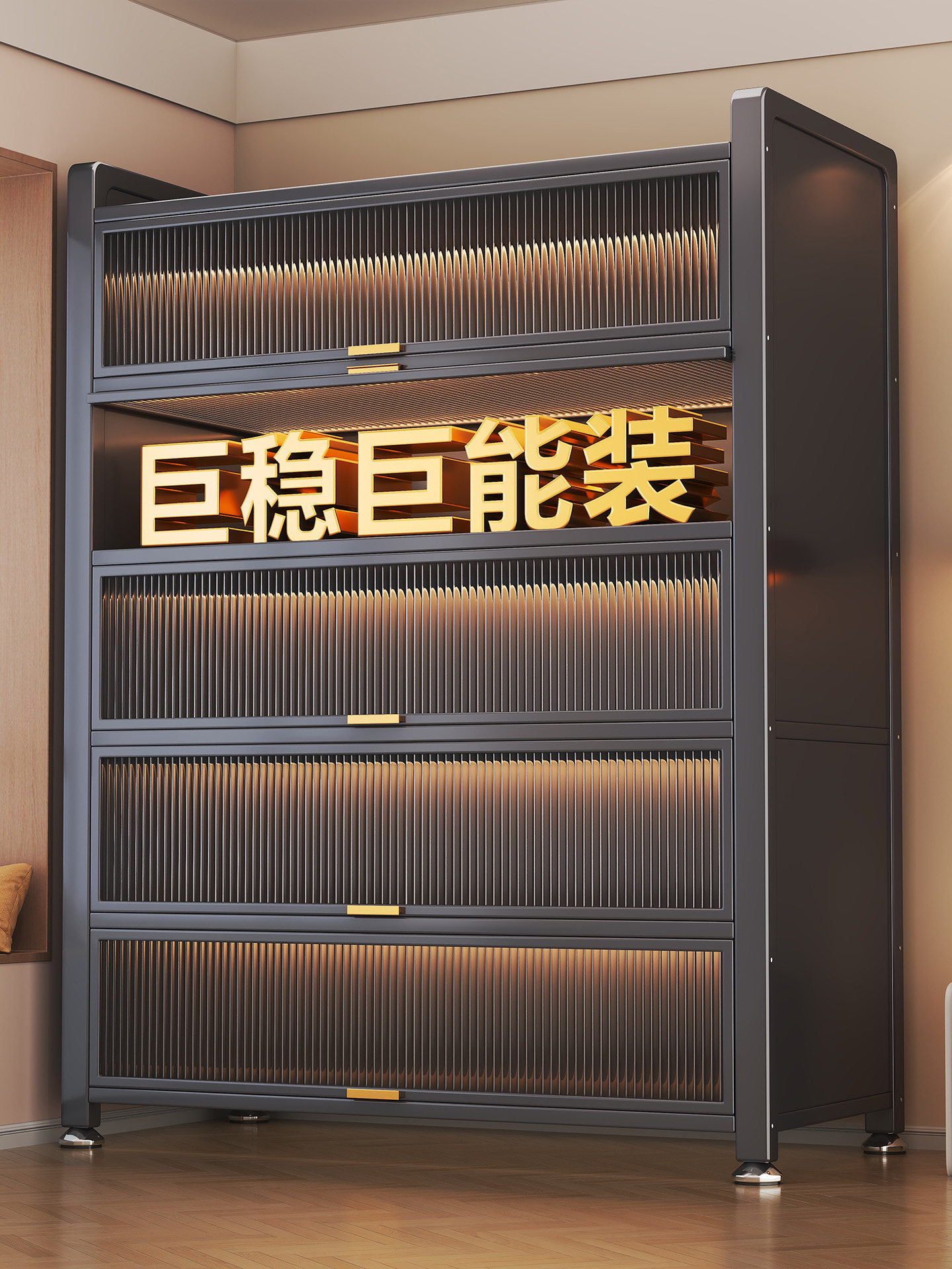 家用钢制书柜带门儿童书架客厅收纳柜防尘铁艺储物柜卧室置物柜子