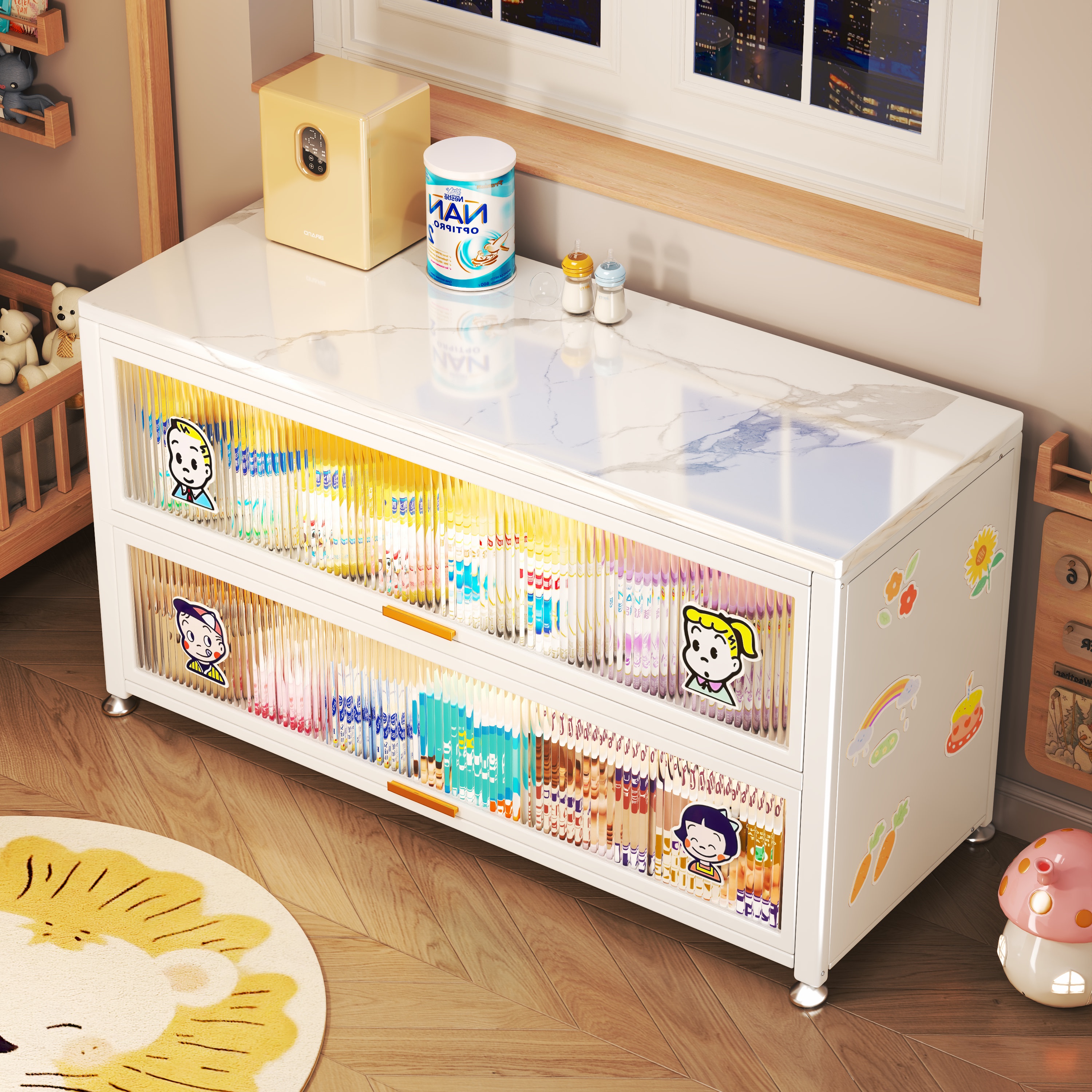 婴儿喂养台收纳柜宝宝用品奶瓶奶粉置物架靠墙一体客厅整理储物柜