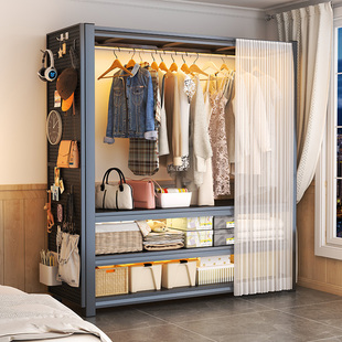 防尘货架衣柜家用卧室出租房简易组装多层收纳架衣架金属角钢衣橱