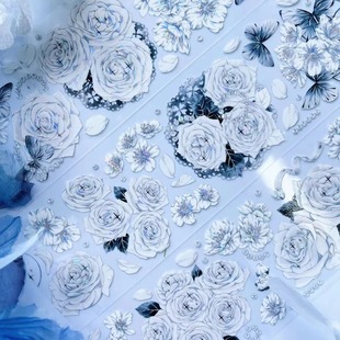 【三渡文创】正能量社手帐胶带蝶影斑白高级白灰系pet流麻拼贴