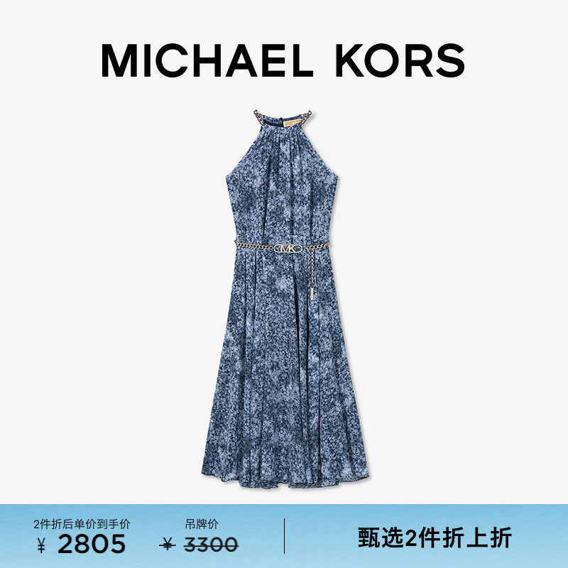 MICHAEL KORS 奥莱 MK 女士挂脖无袖连衣裙 含链条腰带