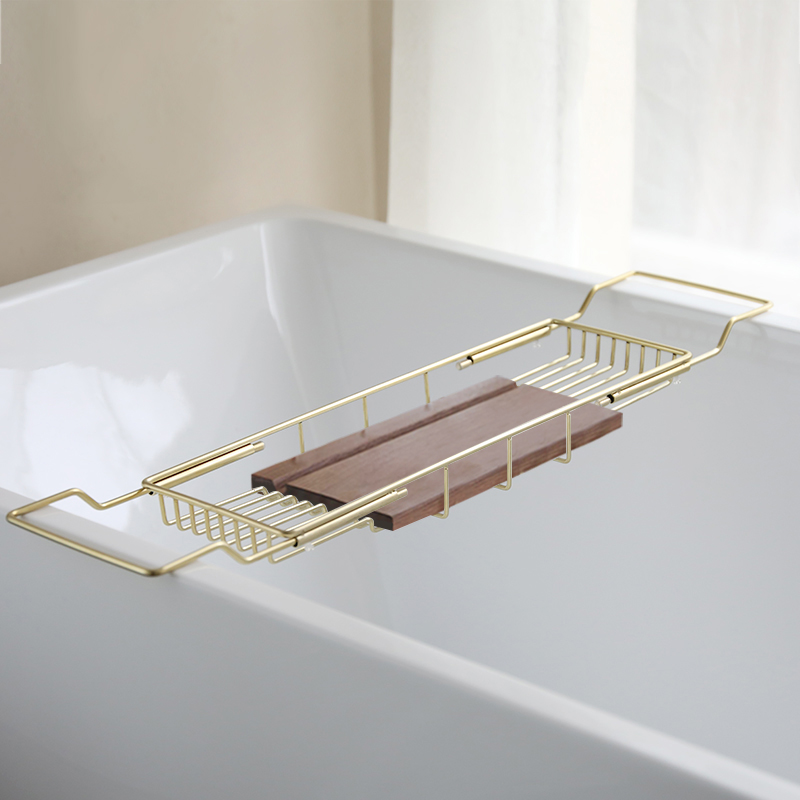 卫生间可伸缩收纳轻奢架子浴x室泡澡免打孔洗澡间不锈钢浴缸置物