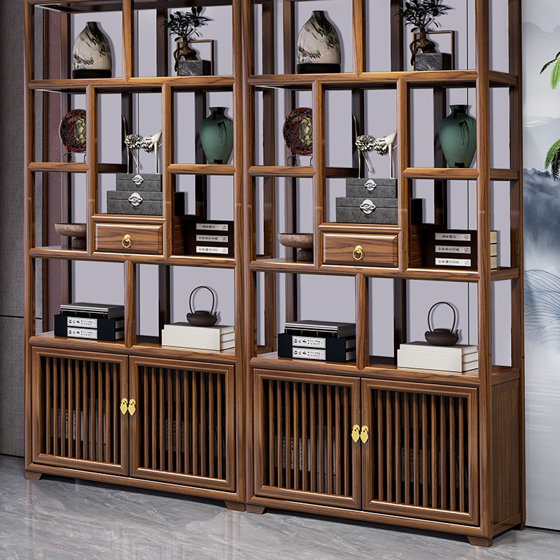 实木新中式博古架多宝阁置物架办公茶室展示柜P古董隔断陈列书架