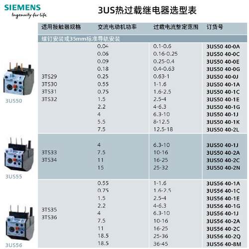 热过载继电器3US5040 5540 5640电动机过载过热保护器3UA50