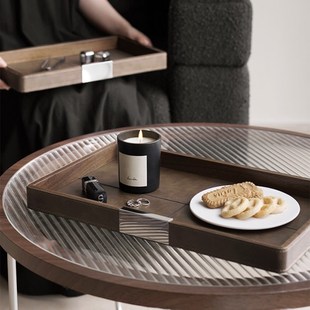胡桃木托盘家用餐具坚p果盘茶点心盘实木质圆盘装饰品现代简约摆