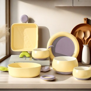 奶油拼色餐具生日礼物女生碗碟y套装家用奶fufu碗盘碗筷套装礼盒