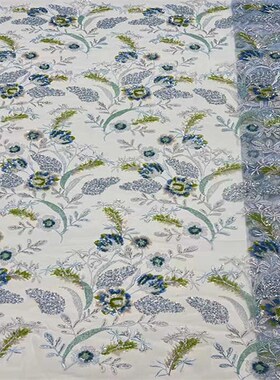 国潮风刺绣网纱亮片珠管绣婚纱礼服布料Afzrican Bead Lace Fabri