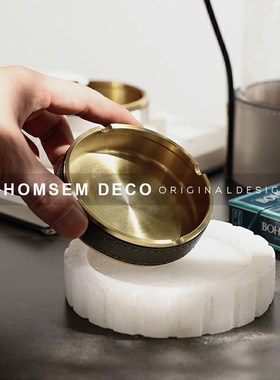 马克纯铜云石烟灰缸家用客厅高级感办公室桌面装饰摆件.新中式轻