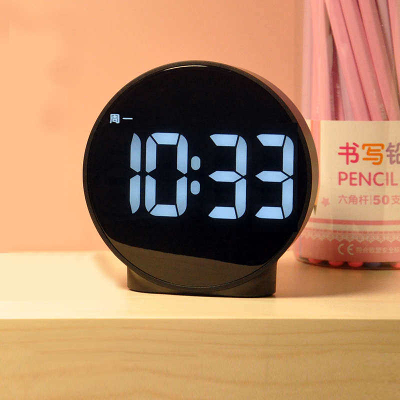 时尚ledm16圆形电池款数字学生每工作日M闹钟模式走时静音三闹钟