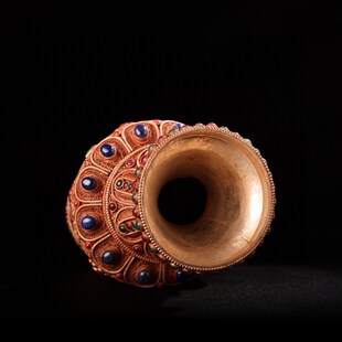 古玩尼泊尔纯铜鎏金掐丝工艺宫A廷御用宝石插花瓶金器珍藏摆件