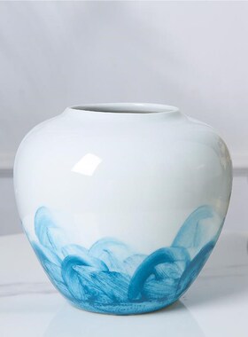 房间现代简单手绘9蓝色和白色陶瓷花瓶创意家居酒样品干店V花卉设