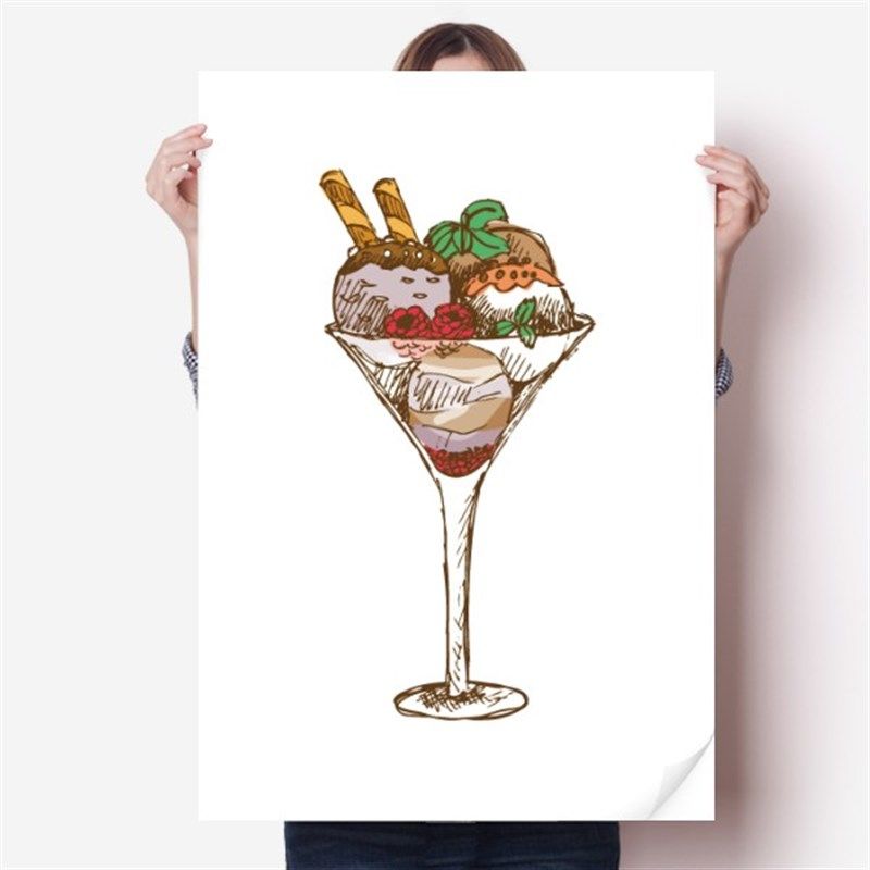 叶子花高脚杯冰淇淋球海报贴纸80x5J5cm墙贴纸卧室家居装饰