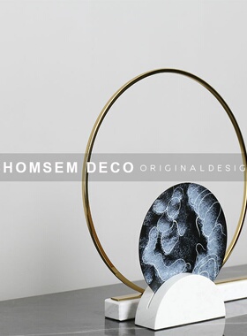 轻奢新中式金属圆环屏风s软装饰品玄关柜样板房间大理石售楼处摆