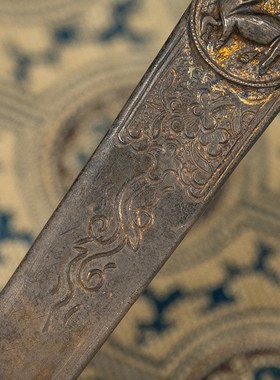 清代银质鎏金錾花梅鹿画发夹古物B文化玩具古董收藏真银器发饰发