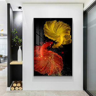 极速入户玄关装饰画正对门挂画鱼C图轻奢客厅玄幻画走廊过道尽头