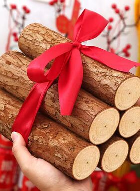 天然木质原木装饰摆件客厅简约现代红色蝴蝶结礼帽造型工艺品