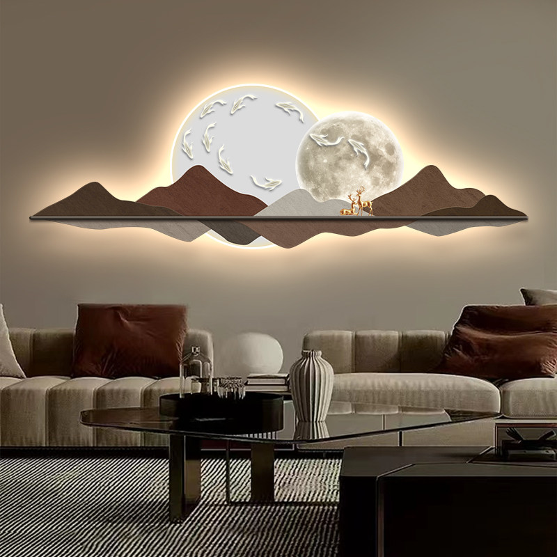 轻奢山水客c厅装饰画高档九鱼led灯画沙发背景墙挂画大气卧室壁画,家居饰品,现代装饰画,淘宝优惠券,粉丝福利购,淘宝优惠卷