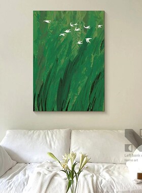 《归雁》轻法式中古风春天绿色客厅E装饰画高级感客厅挂画卧室壁