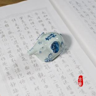 新款仿古砚滴房宝创意景德镇手绘青花文陶注瓷四R墨滴磨墨水砚台