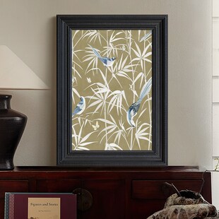 新中式 饰挂G画宋代美学客厅玄关桌面摆 纯手绘油画国风竹子花鸟装