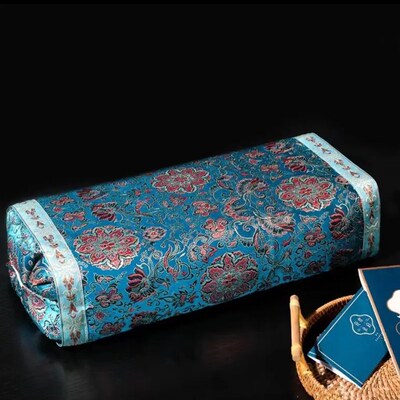 中国风锦缎枕g头中式荞麦壳柏籽壳枕头套艾草花草可调节护颈卡扣