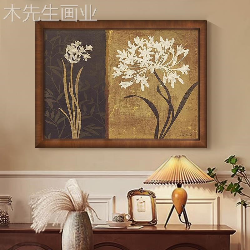 中古风纯手绘油画覆古怀旧花卉客厅沙发背K景墙装饰画书房餐厅挂图片