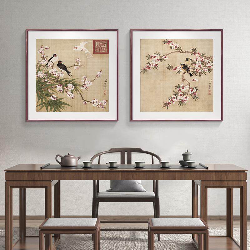 网红饰斗国客画j花鸟墙挂画新中式玄装画关餐厅厅陈画洪绶玉堂方