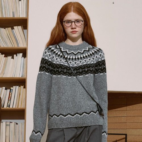 demi et demi【常华森 徐若晗同款】羊毛混纺复古费尔岛套头毛衣