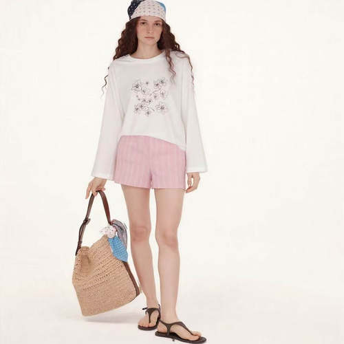 demi et demi【赵露思同款】双色勾线花朵休闲宽松显瘦长袖