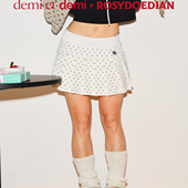 demi demi×ROSYDOEDIAN赵露思联名系列白底黑波点百搭百褶裙
