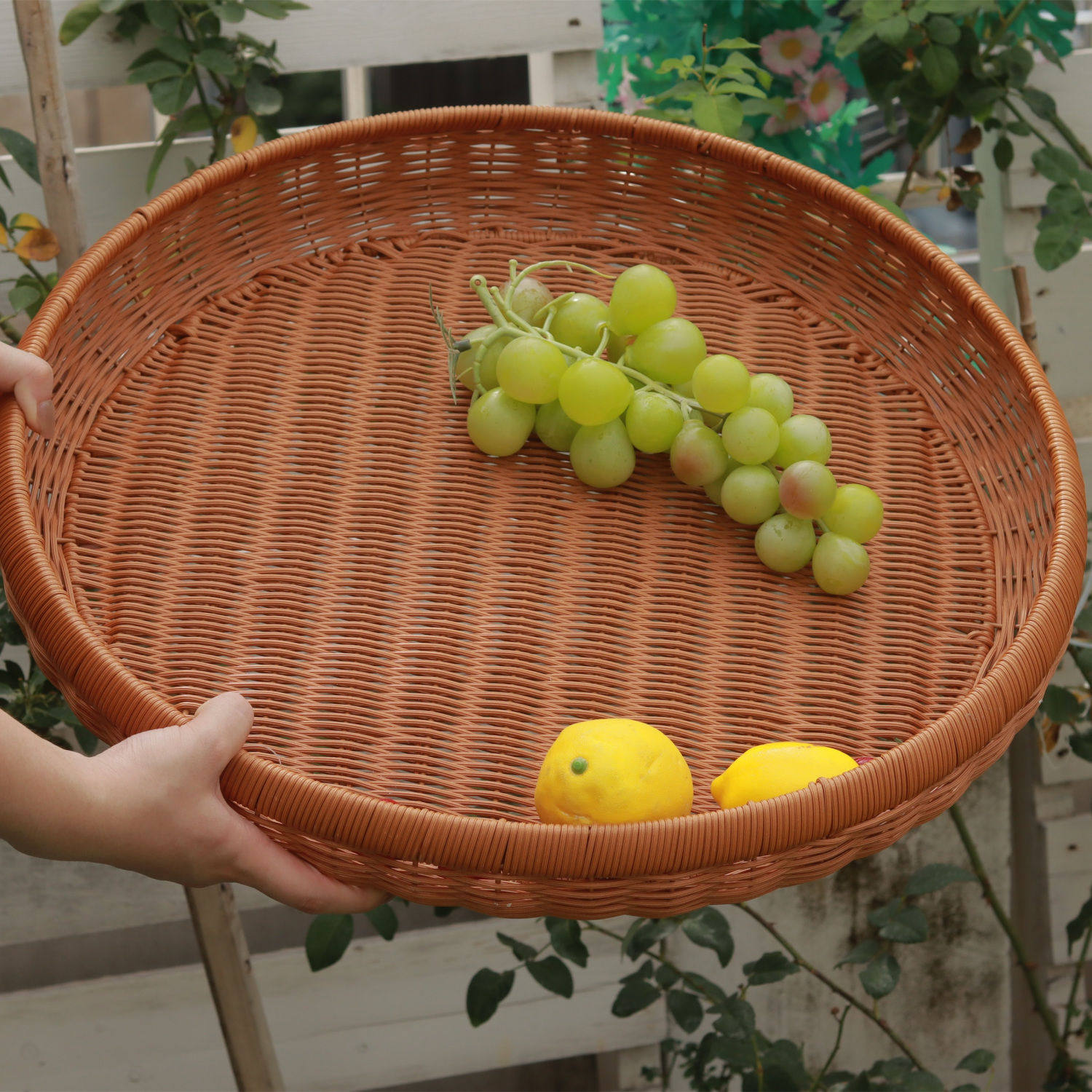 大晒筐大簸箕手编仿藤收纳筐端菜盘子晾晒篮