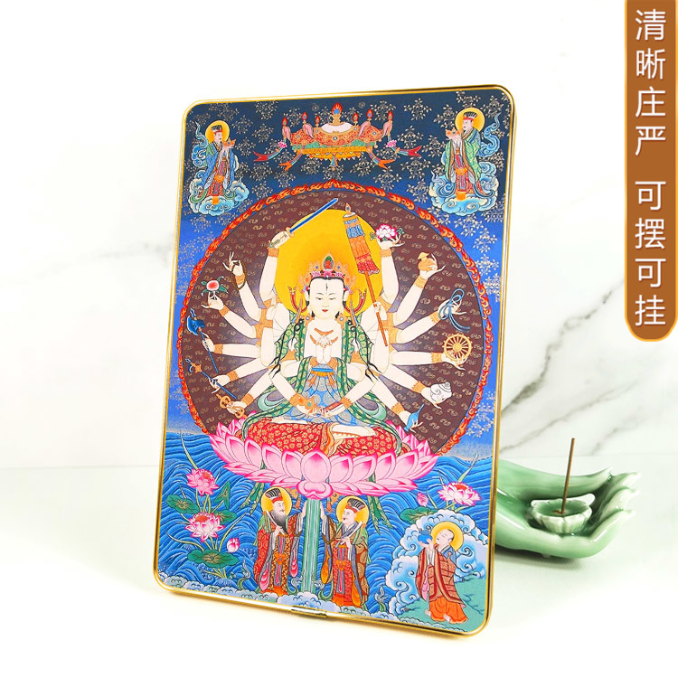 准提菩萨唐卡风摆台相框画 准胝观音佛母 佛龛摆件挂墙佛像画定制