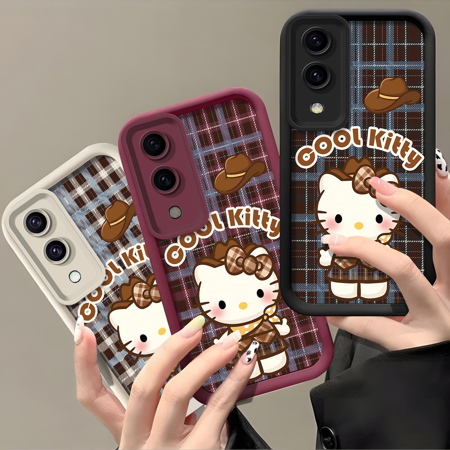 格纹KT猫适用vivo Y36i手机壳y36m全包式y36气囊加厚防摔硅胶软壳高颜值v2247a保护套磨砂可爱创意新款手机套