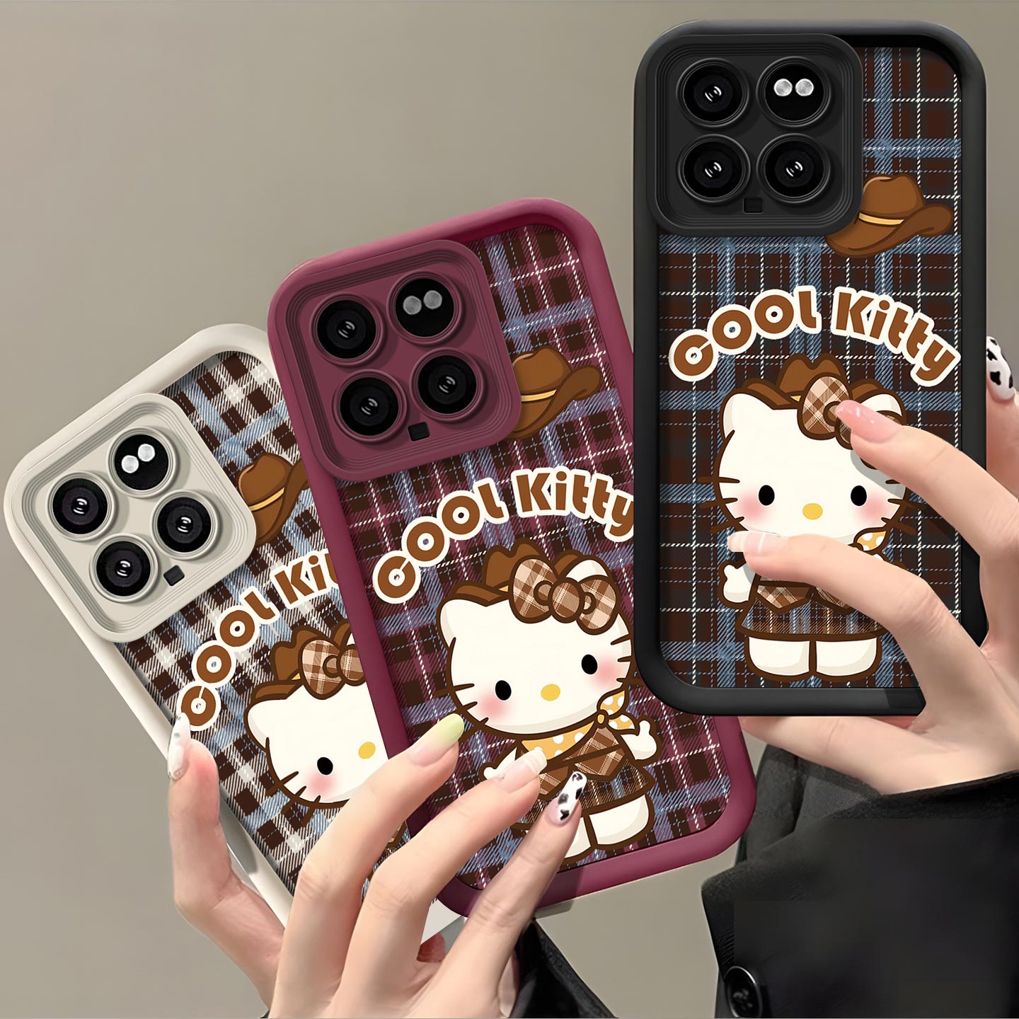 格纹KT猫适用于小米14.手机壳Xiaomi米14Pro全包式气囊加厚防摔硅胶软壳高颜值保护套磨砂可爱创意新款手机套