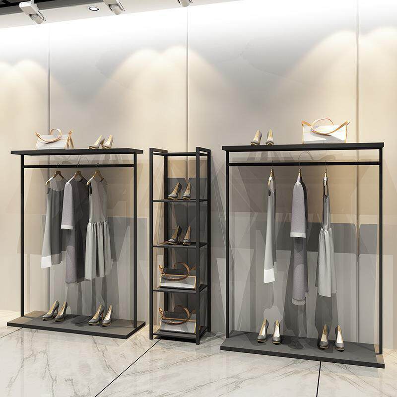 服装店展示架落地式衣帽架现代双板货架挂衣架侧挂正挂鞋帽包架子