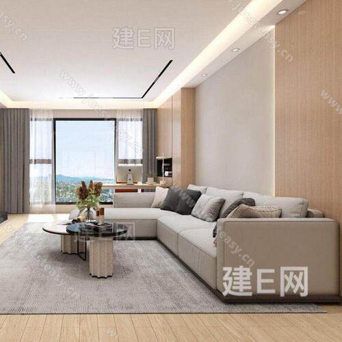 原木风客厅转角沙发茶几组合现代小户型公寓民宿会所高端布艺沙发