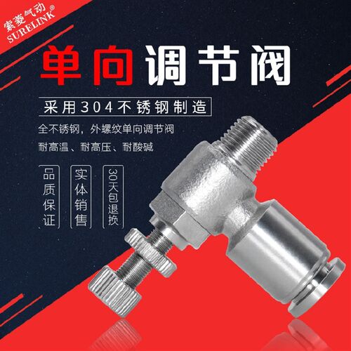304不锈钢气动接头PU气管单向节流阀气流开关阀SL8-02 6-01 10-04