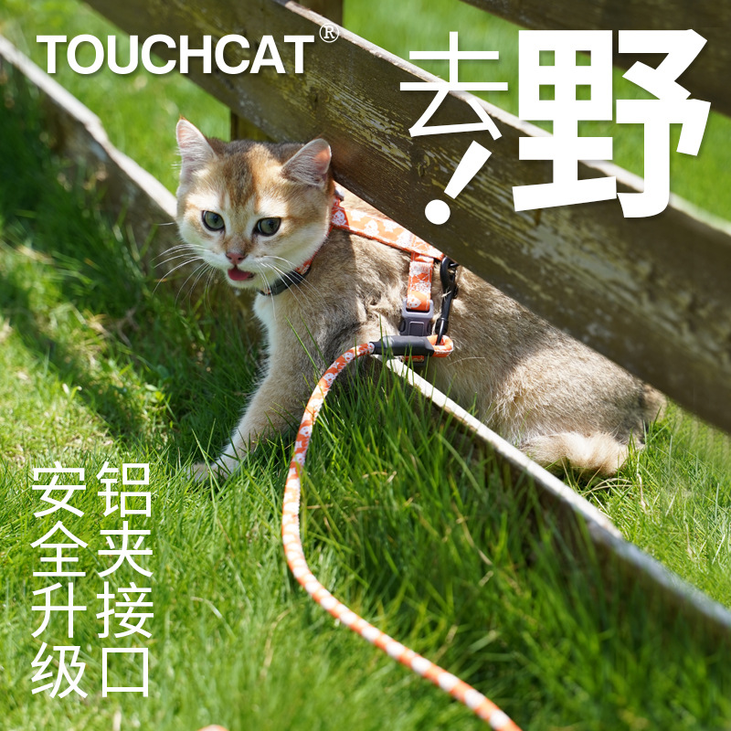 Touchcat它它猫咪牵引绳溜猫绳背心式防挣脱工字幼猫链子溜猫绳