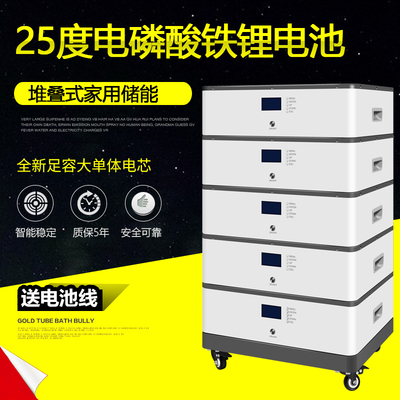 太阳能光伏堆叠式家用储能锂电池51.2V磷酸铁锂25度电离网发电