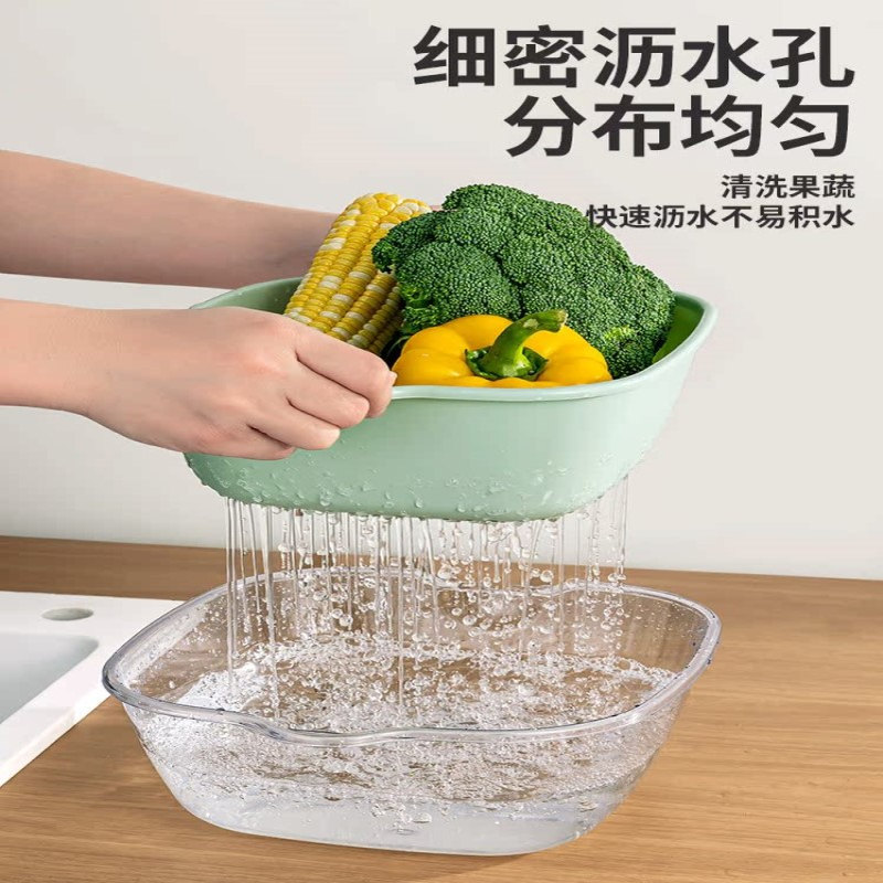 双层洗菜盆沥水篮八件套厨房客厅家用洗水果盘简约塑料淘菜菜篮子