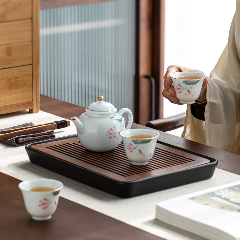 茶盘陶瓷储水式干泡盘办公室茶具家用简约竹制小茶台托盘茶海
