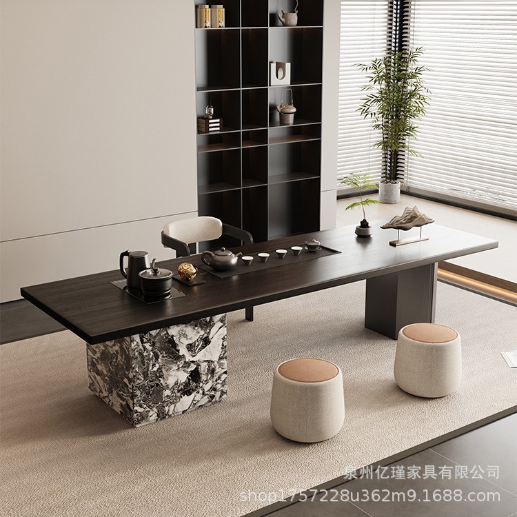 意式极简实木茶台岛台一体茶桌椅