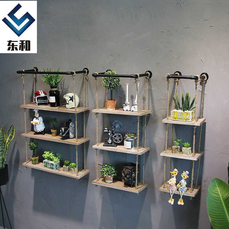 复古创意壁挂装饰水管置物架 美式工业风网咖铁艺墙上隔板书架