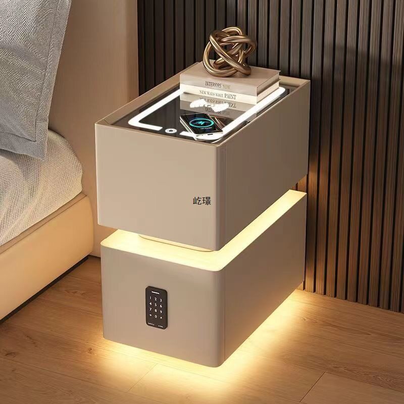极窄智能实木带锁床头柜