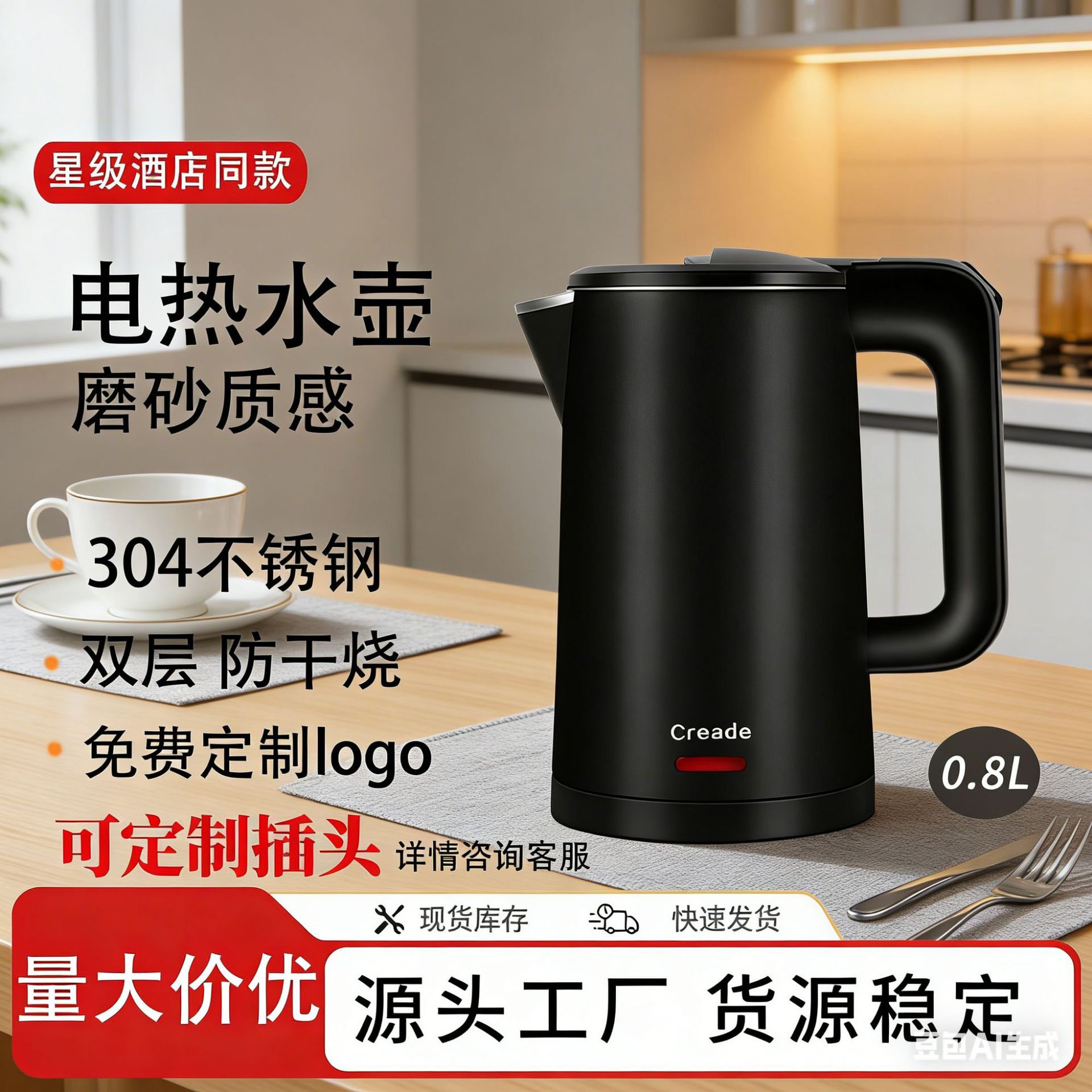 Creade科瑞德烧水壶酒店专用宾馆电热水壶家用旅行便携小型煮水壶