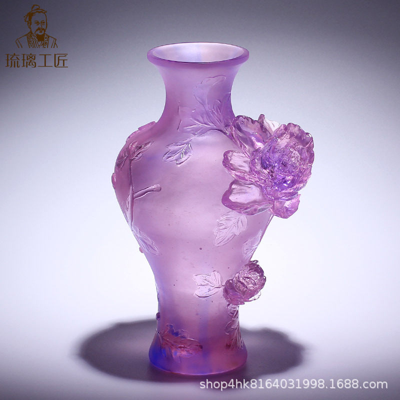 牡丹花琉璃花瓶轻奢客厅玄关餐厅高档摆件茶几边几酒柜家居装饰品
